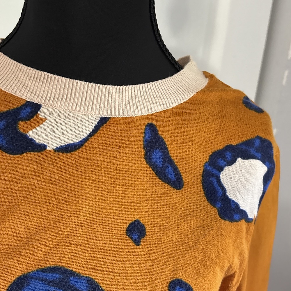 3.1PHILLIP LIM SWEATER SZ S MUSTARD PURPLE LEOPARD SPOTS PREPPY CHIC AESTHETIC - Picture 9 of 9